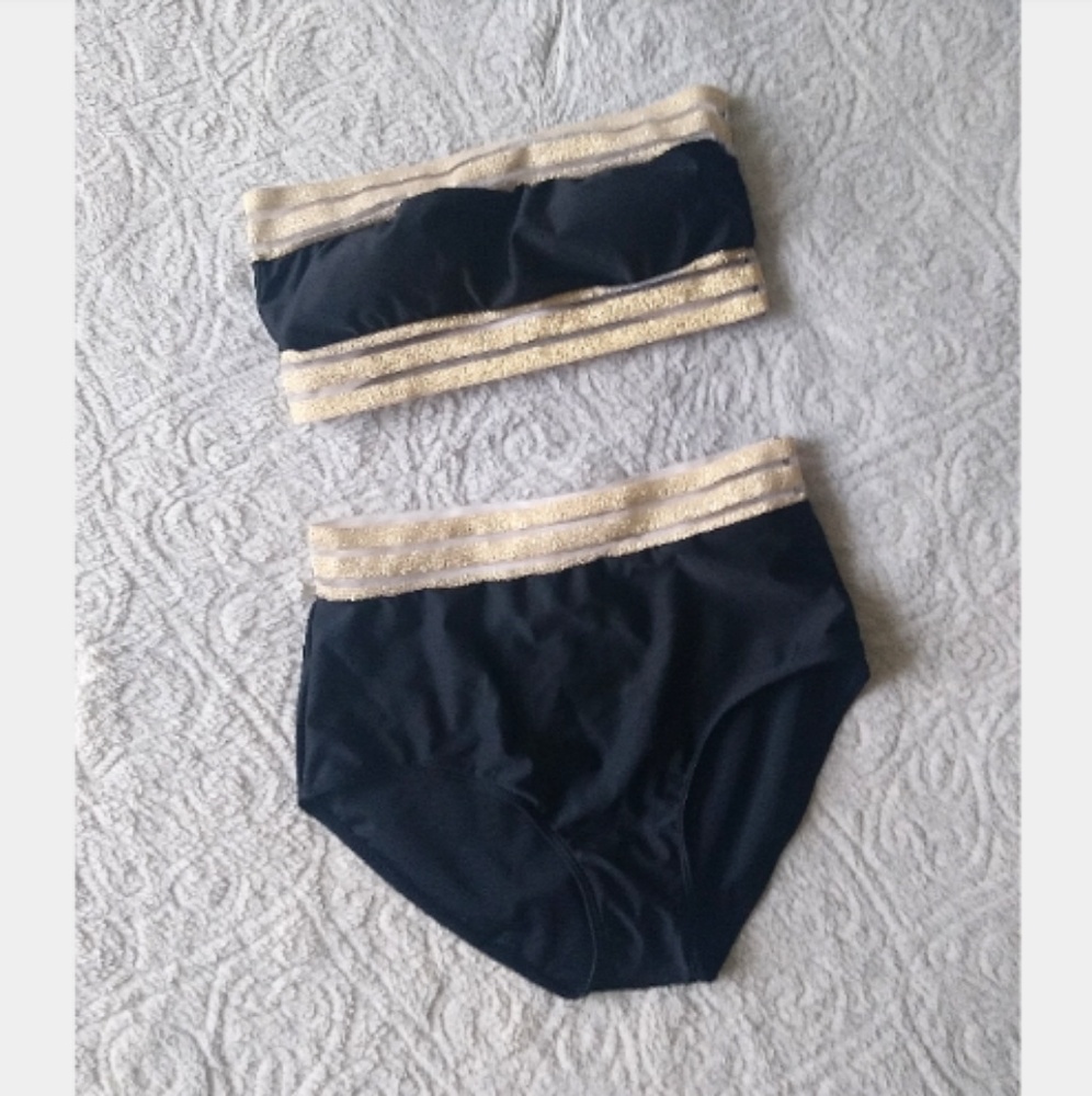 2/$10 Glitter Hem Bandeau High Waist Bikini
